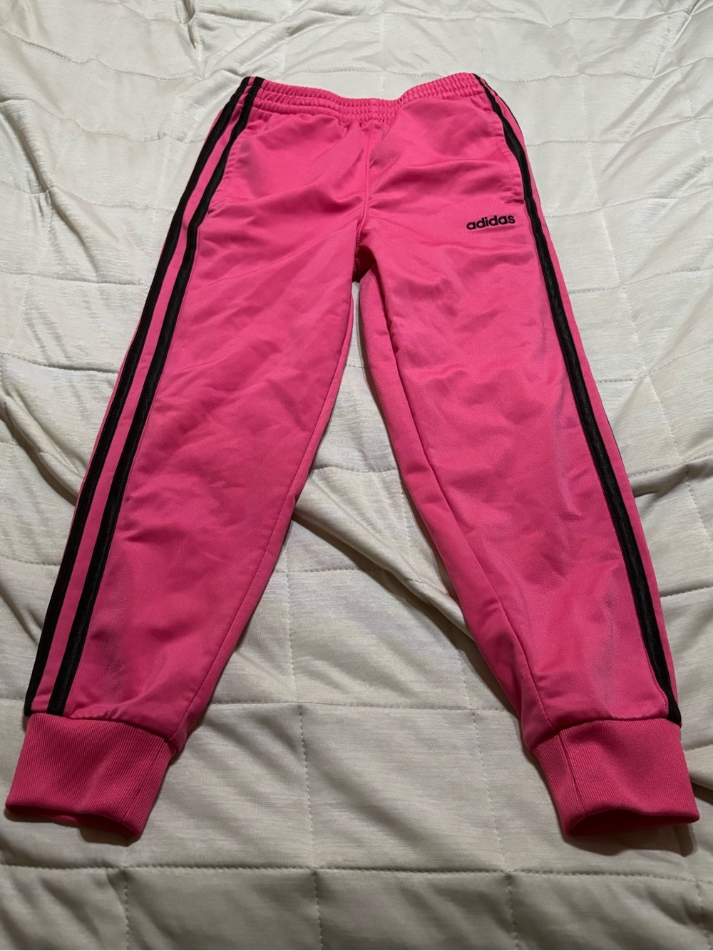 adidas Kids Hot Pink Joggers with Black Stripes